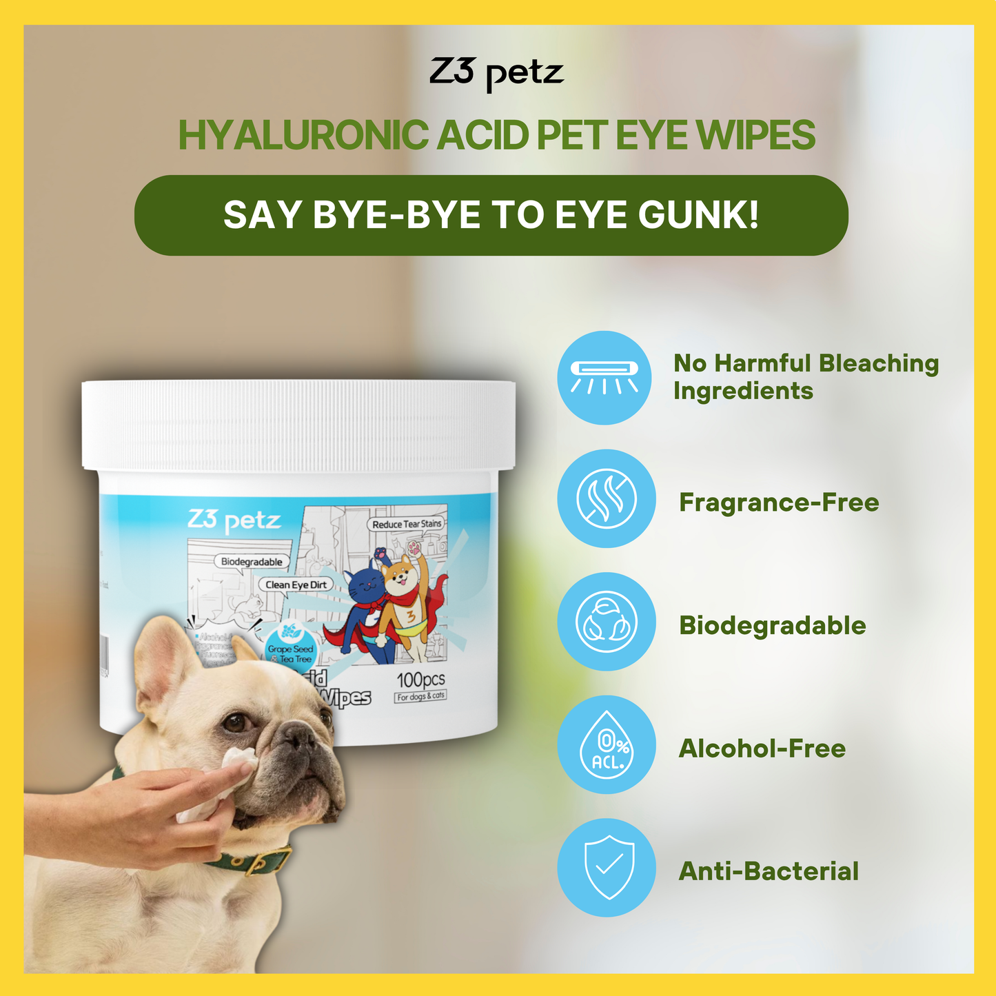 Z3 Hyaluronic Acid Pet Eye Clean Wipes
