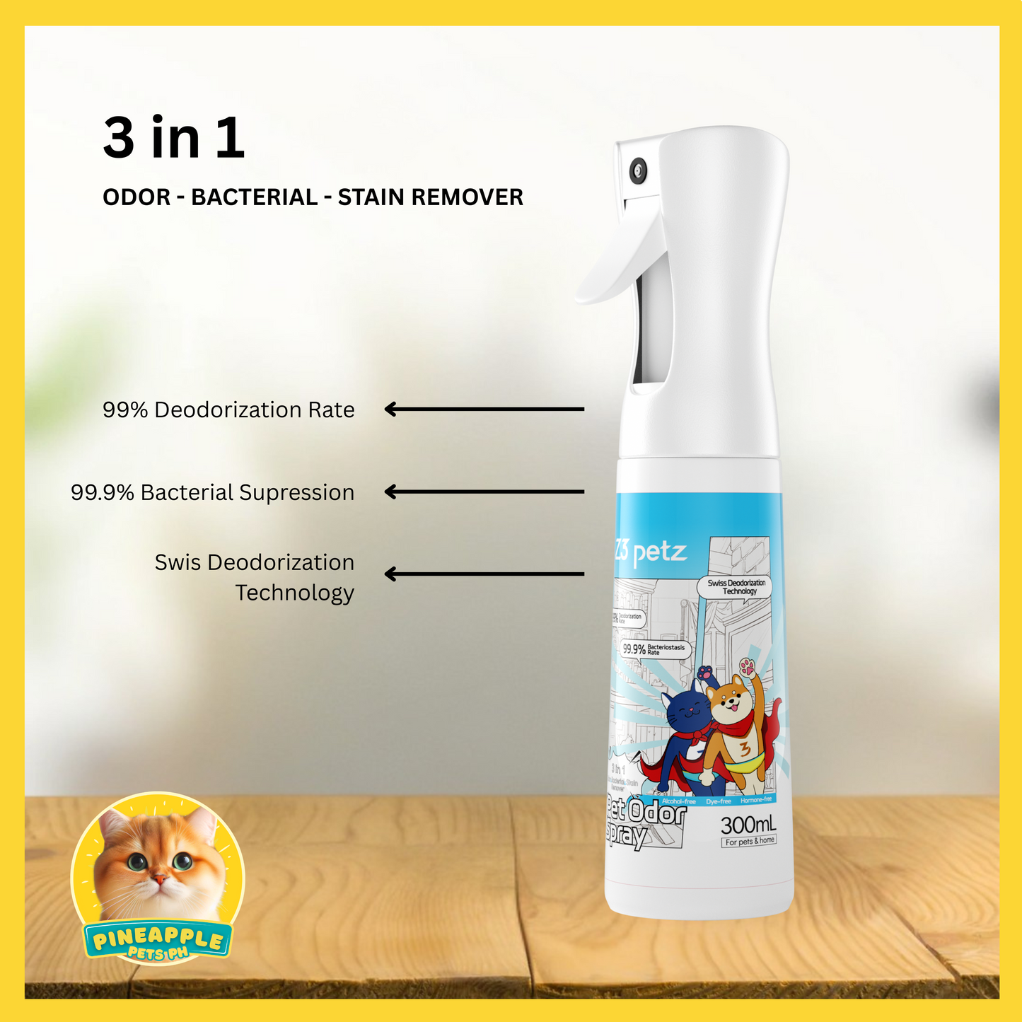 Z3 Pet Odor Spray Pet-Safe Stink Eliminator