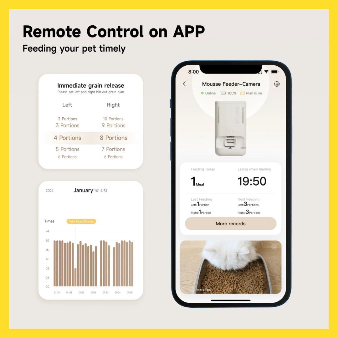 Meoof Smart Pet Feeder With Camera - Wireless + Dual Chamber