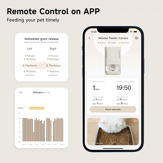 Meoof Smart Pet Feeder With Camera - Wireless + Dual Chamber